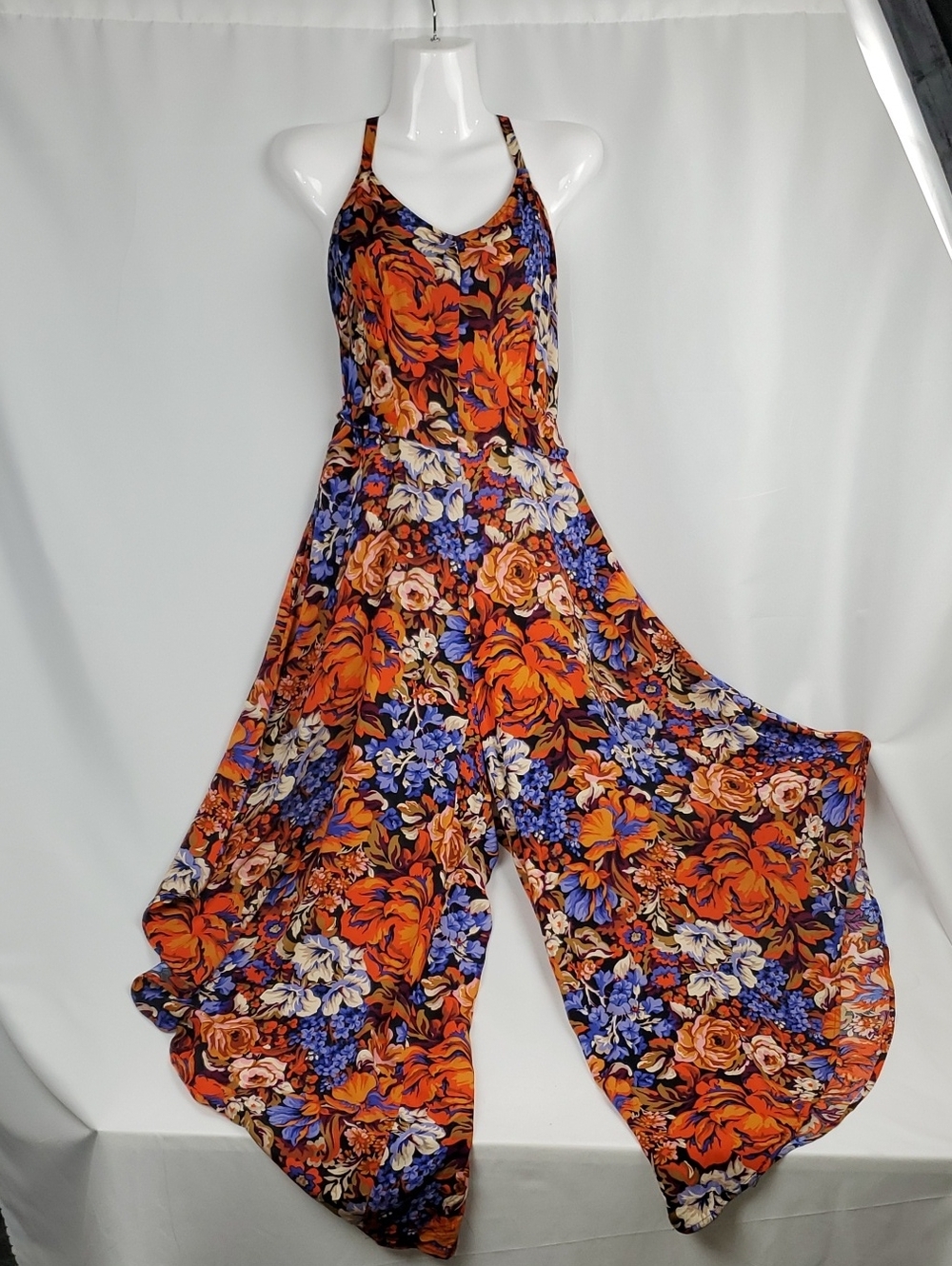MSK Orange Floral Halter Wide-Leg Jumpsuit with Blue Accents